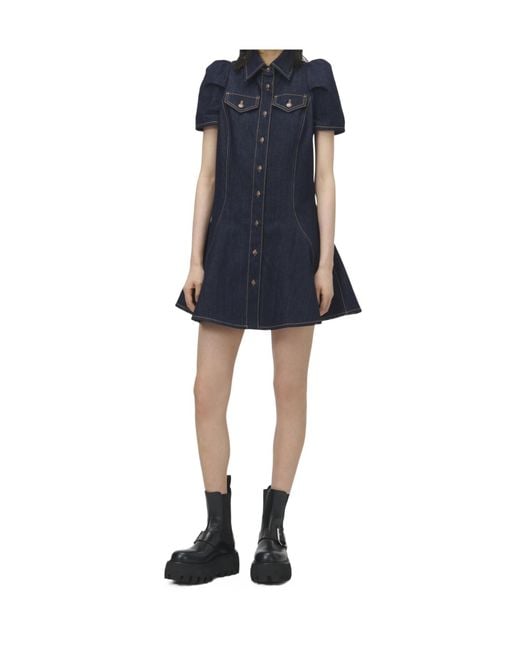 McQueen Blue Pinched Shoulder Denim Mini Dress