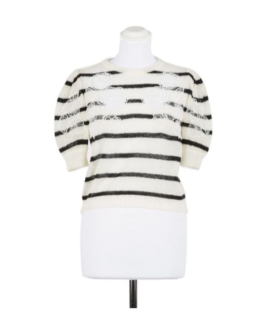 Twinset White Striped Floral-Detail T-Shirt
