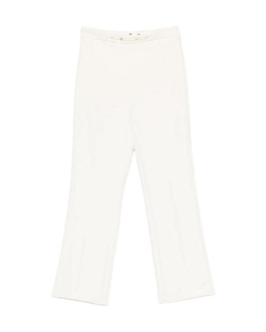 Elisabetta Franchi White Cropped Logo-Plaque Trousers