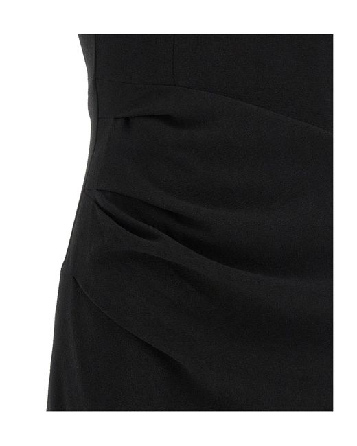 ROTATE BIRGER CHRISTENSEN Black Draped Puff-Sleeve Dress