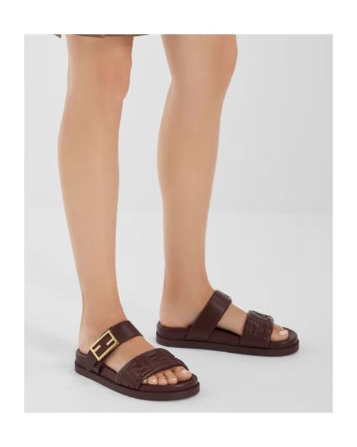 Fendi Brown Feel Ff Embossed Sandals