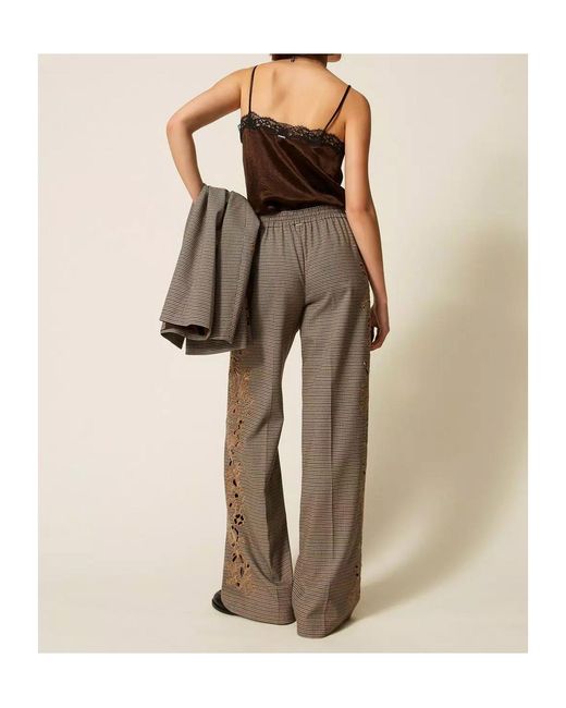Twinset Gray Houndstooth Casual Trousers