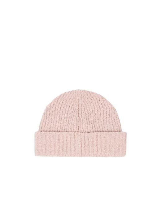 Stone Island Pink Ribbed Knit Beanie With Compass Logo Patch for men