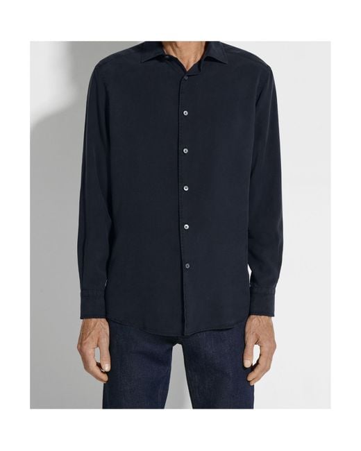 Zegna Blue Buttoned Long-Sleeved Shirt for men
