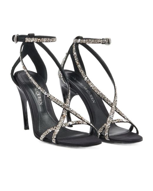 McQueen White Ankle Strap Heeled Sandals