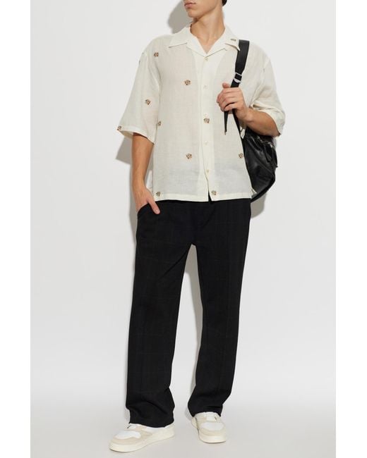 AllSaints White Feline Embroidered Short-Sleeve Shirt for men