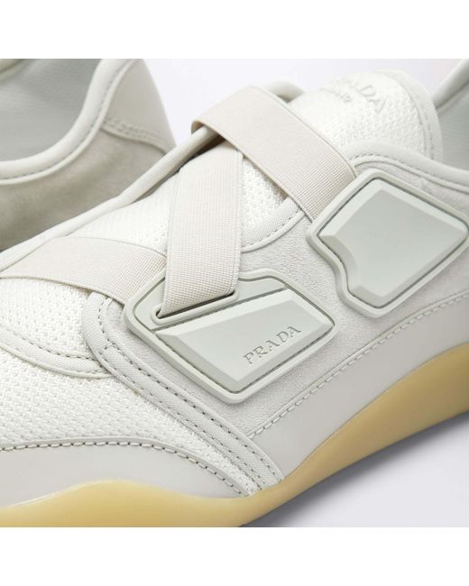 Prada White Speedrock Leather And Mesh Fabric Sneakers for men