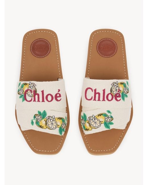 Chloé White Chloé Woody Citrus-Embroidered Flat Sandals