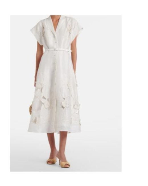 Leo White Aubrey Floral-Appliqué Linen-Blend Shirt Dress