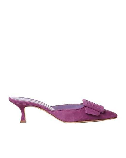 Manolo Blahnik Purple Bow Pointed-Toe Mules
