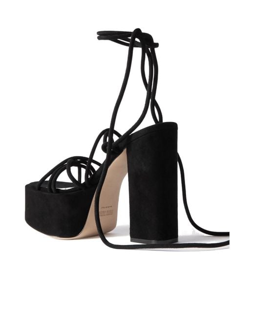Paris Texas Black Solid Color Suede Platform Sandals