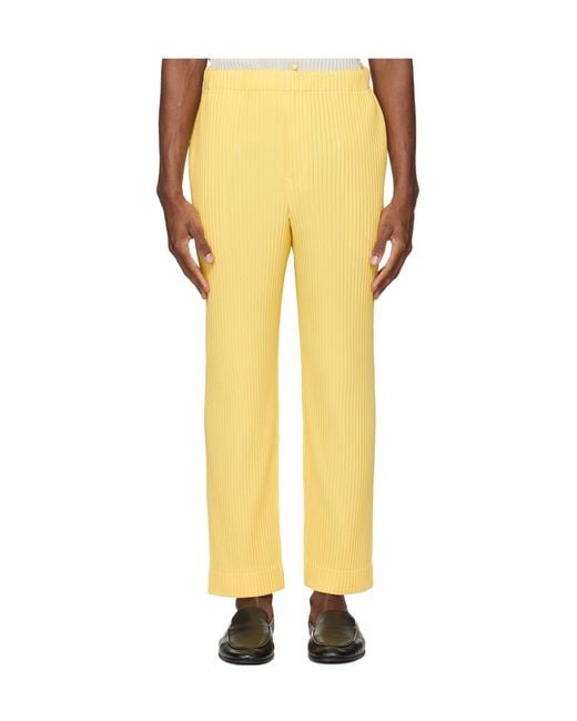 Homme Plissé Issey Miyake Yellow Pleated Casual Pants for men