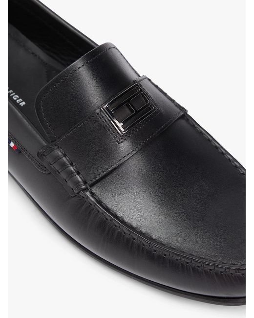 Tommy Hilfiger Black Flag Plaque Leather Driver Shoes for men