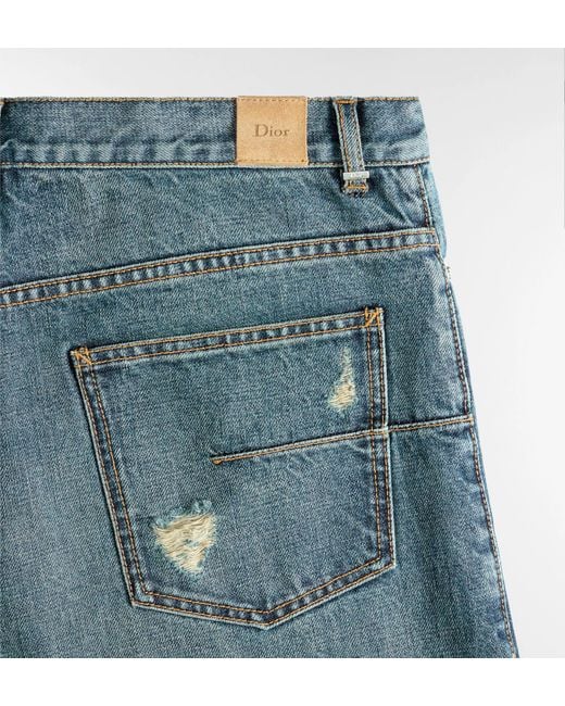 Dior Blue Homme Distressed Wide-Leg Jeans for men