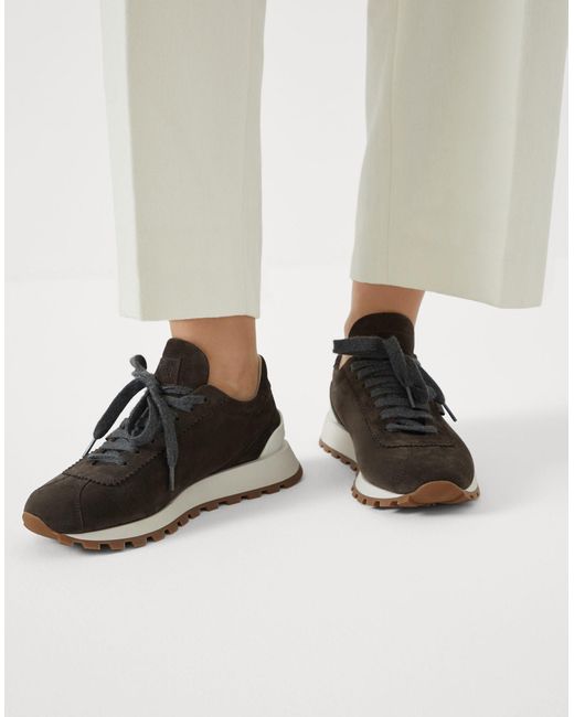 Brunello Cucinelli Brown Round-Toe Lace-Up Trainers