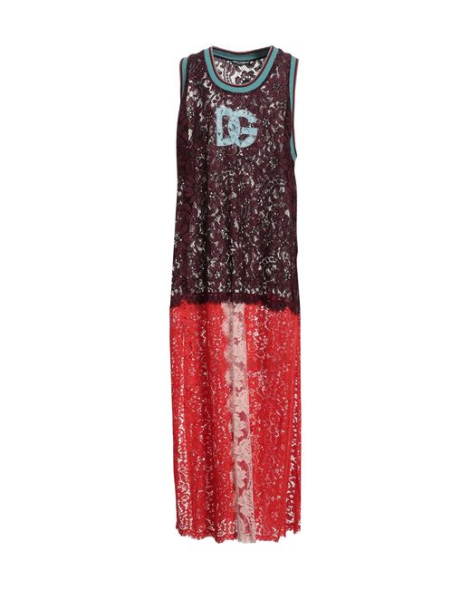 Dolce & Gabbana Red Colorful Printed Lace Knit Dress