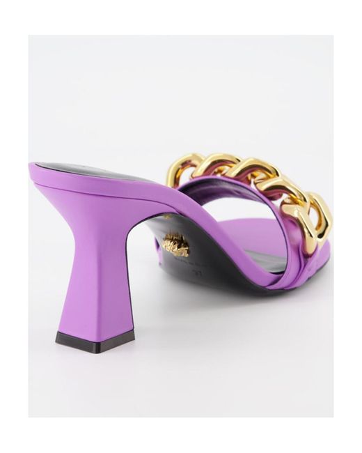 Versace Purple Medusa Chain Linked Slip-On Mules