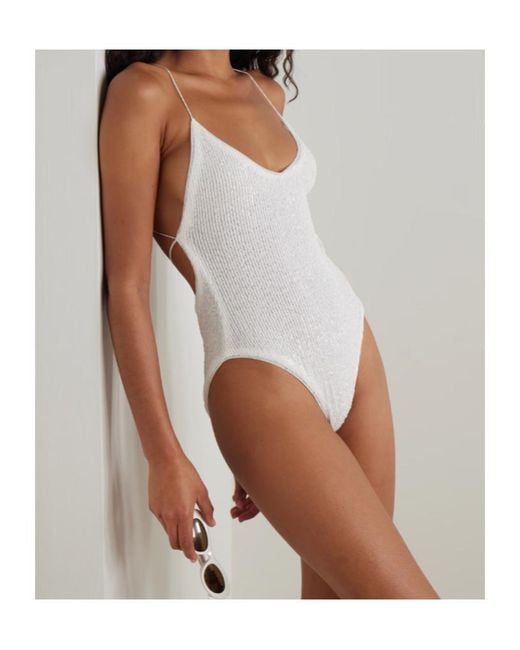 Norma Kamali White Open-Back Sequined Swimsuit