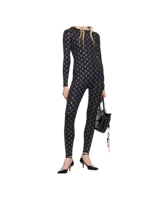 MARINE SERRE Black Moon-Pattern Jersey Jumpsuit