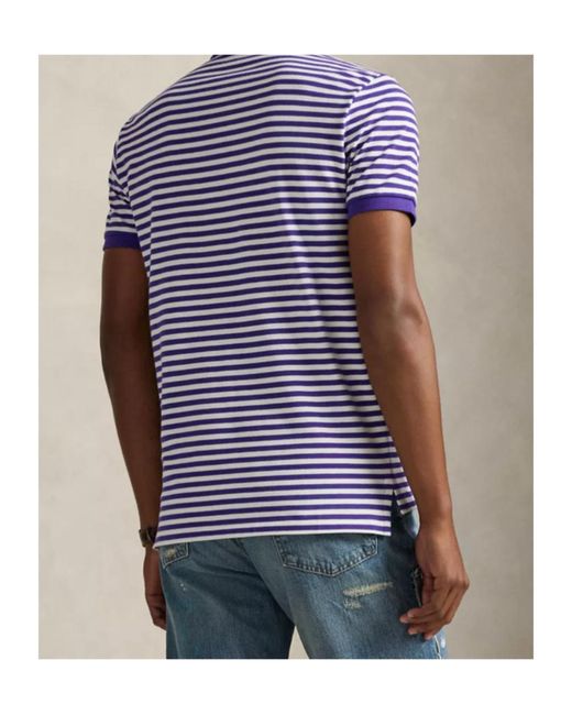 Polo Ralph Lauren Blue Logo Embroidered Striped Polo Shirt for men