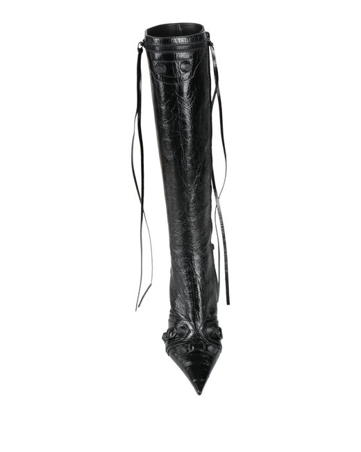 Balenciaga Black Minimalist Solid Color Pointed-Toe Leather Boots