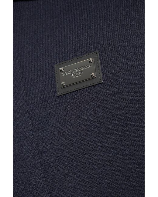 Dolce & Gabbana Blue Logo Plaque Knitted Drawstring Hoodie for men