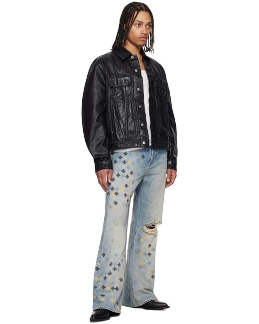 Amiri Blue Ma Quad Embroidered Distressed Flared Jeans for men