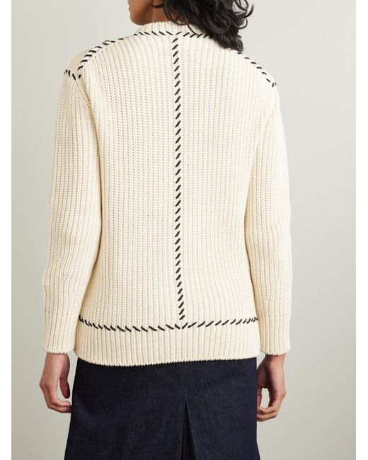 Erdem Natural Embroidered Ribbed Cardigan