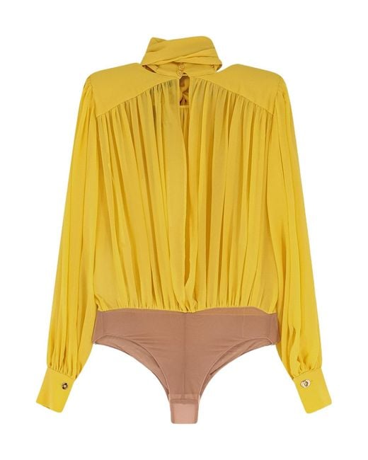 Elisabetta Franchi Yellow Georgette Sash Bodysuit