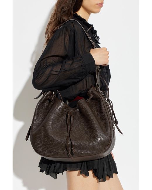 Isabel Marant Black Bolton Drawstring Hobo Bag