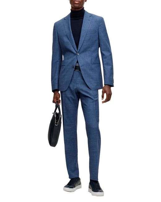 Boss Blue Long-Sleeved Coat, Belt Loop Pants, Suit Set for men