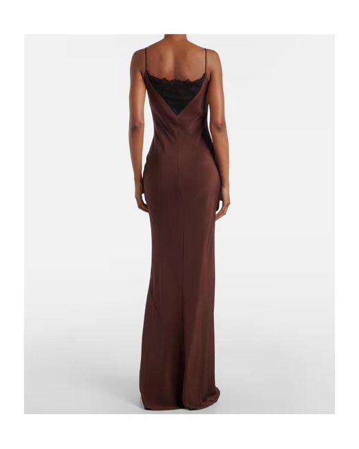 Roland Mouret Purple Lace-Trimmed Silk Satin Gown
