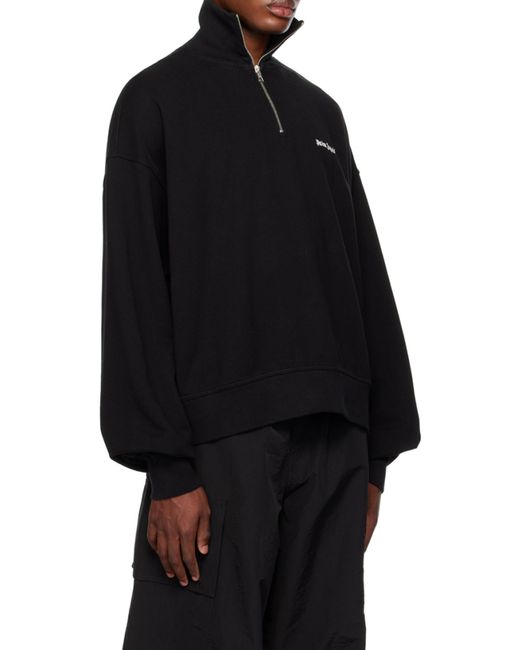 Palm Angels Black Logo-Embroidered Half-Zip Sweatshirt for men
