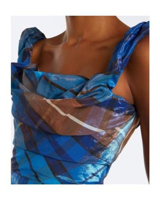 Vivienne Westwood Blue Chichi Draped Plaid Maxi Dress