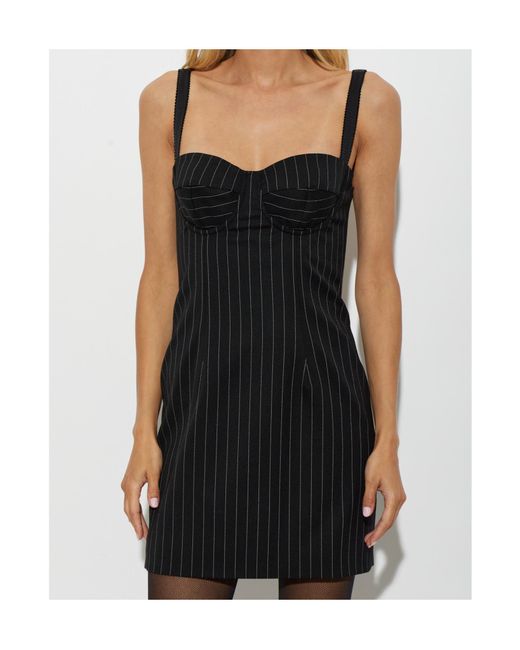Dolce & Gabbana Black Pinstriped Wool Dress