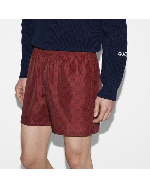 Gucci Red Monogram Drawstring Swim Shorts for men