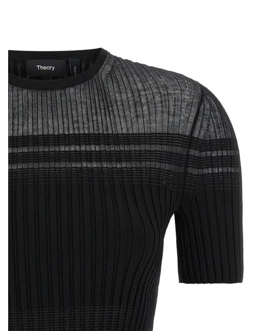 Theory Black Ribbed Crew-Neck T-Shirt