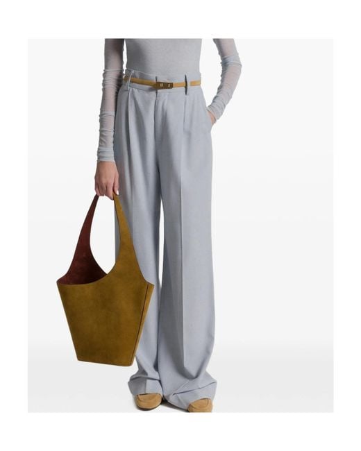 Alberta Ferretti Gray Pantalone High-Waisted Wide-Leg Viscose Trousers