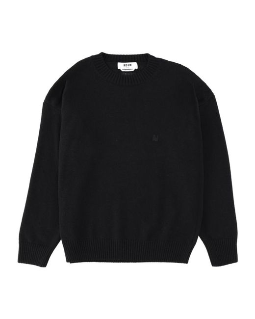 MSGM Black Logo Patch Crewneck Knitted Jumper for men