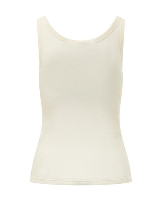 Versace Natural Embellished Ribbed Sleeveless Top