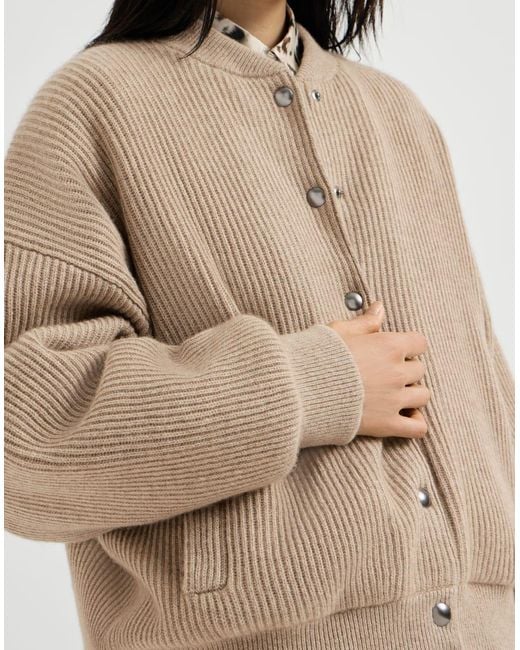 Brunello Cucinelli Brown Cashmere English-Rib-Knit Bomber Jacket With Thermore Padding