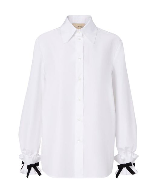 Valentino White Bow-Detail Cotton-Blend Poplin Shirt