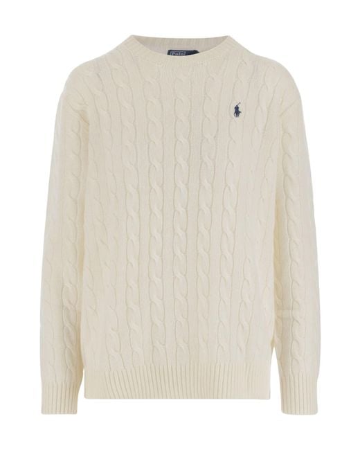 Polo Ralph Lauren White Logo-Embroidered Crewneck Jumper