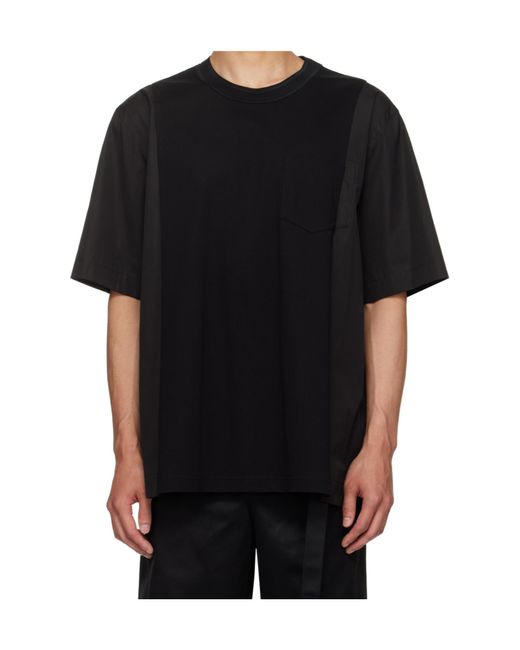 Sacai Black Crew Neck Short Sleeve T-Shirt for men