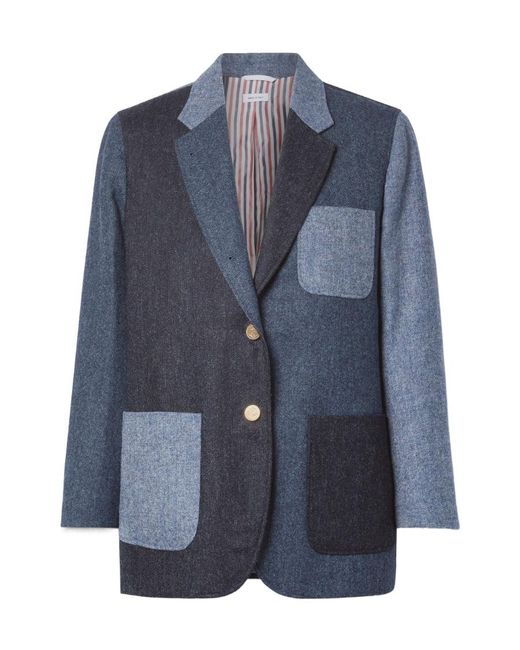 Thom Browne Blue Patchwork Donegal Tweed Blazer