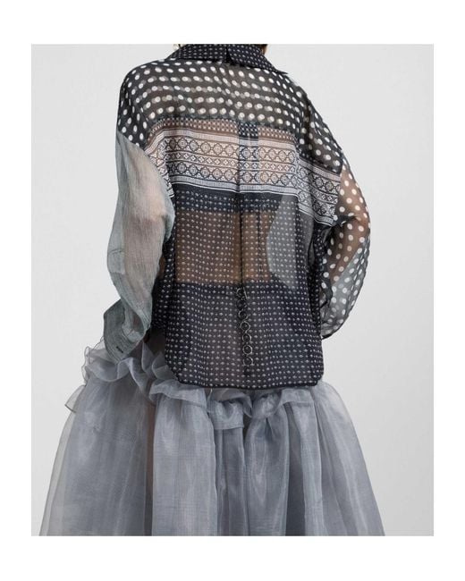 Ermanno Scervino Gray Patchwork-Print Silk Shirt