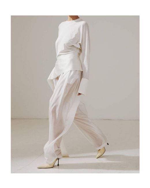 DARKPARK White Asymmetric Panel Long-Sleeve T-Shirt