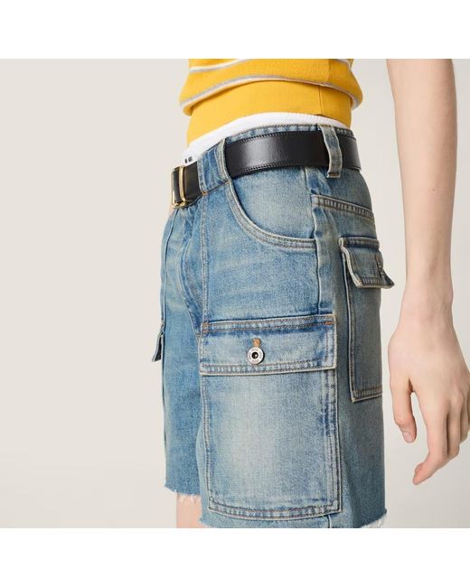 Miu Miu Blue Cargo Denim Bermuda Shorts