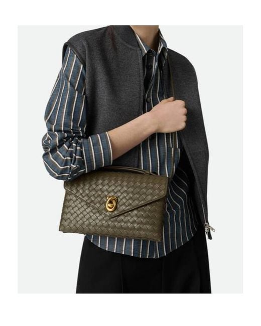 Bottega Veneta Green Intrecciato Knot Lock Crossbody Bag