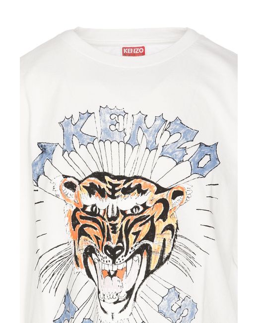KENZO White Logo Tiger Printed Crewneck T-Shirt for men
